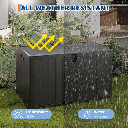 JoanKaren 130 gal Outdoor Storage Box Waterproof with Lockable Lid, All-Weather Deck Box with Side Handle, Outdoor Storage Bin for Patio Furniture, Pool Accessories, Gardening Tools, Black