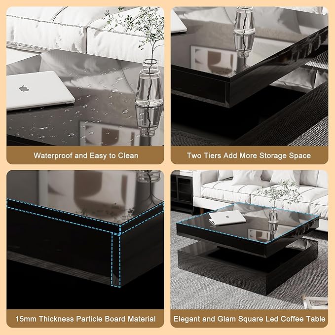 HedoAjim Black LED Coffee Table