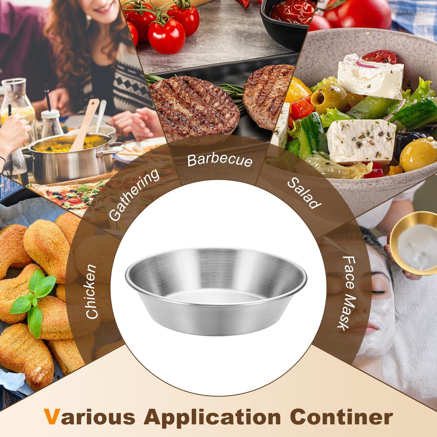 uxcell 4Pcs Stainless Steel Sauce Dipping Bowls, 4.5oz 4.1" Reusable Condiment Bowls Salad Dressing Containers Dipping Sushi Sauces Cups for Kitchen Restaurant, Silver