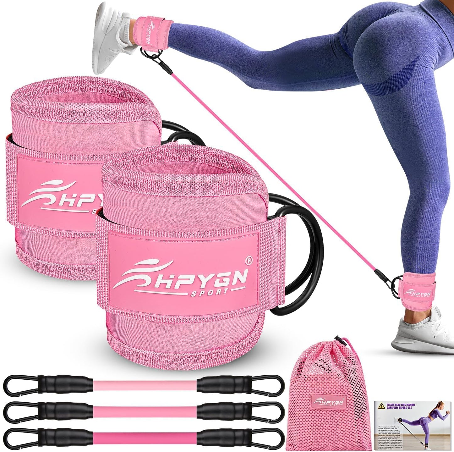HPYGN Ankle Resistance Bands, Ankle Bands for Working Out, Leg Glutes Training Workout Equipment for Women, Exercise Bands with Cuffs, Kick Back Ankle Strap Set for Home Gym