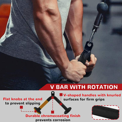 Fitvids Cable Machine Attachment – Tricep LAT Pull Down Cable Attachment for Gym – 4-Piece Set-Black – Black