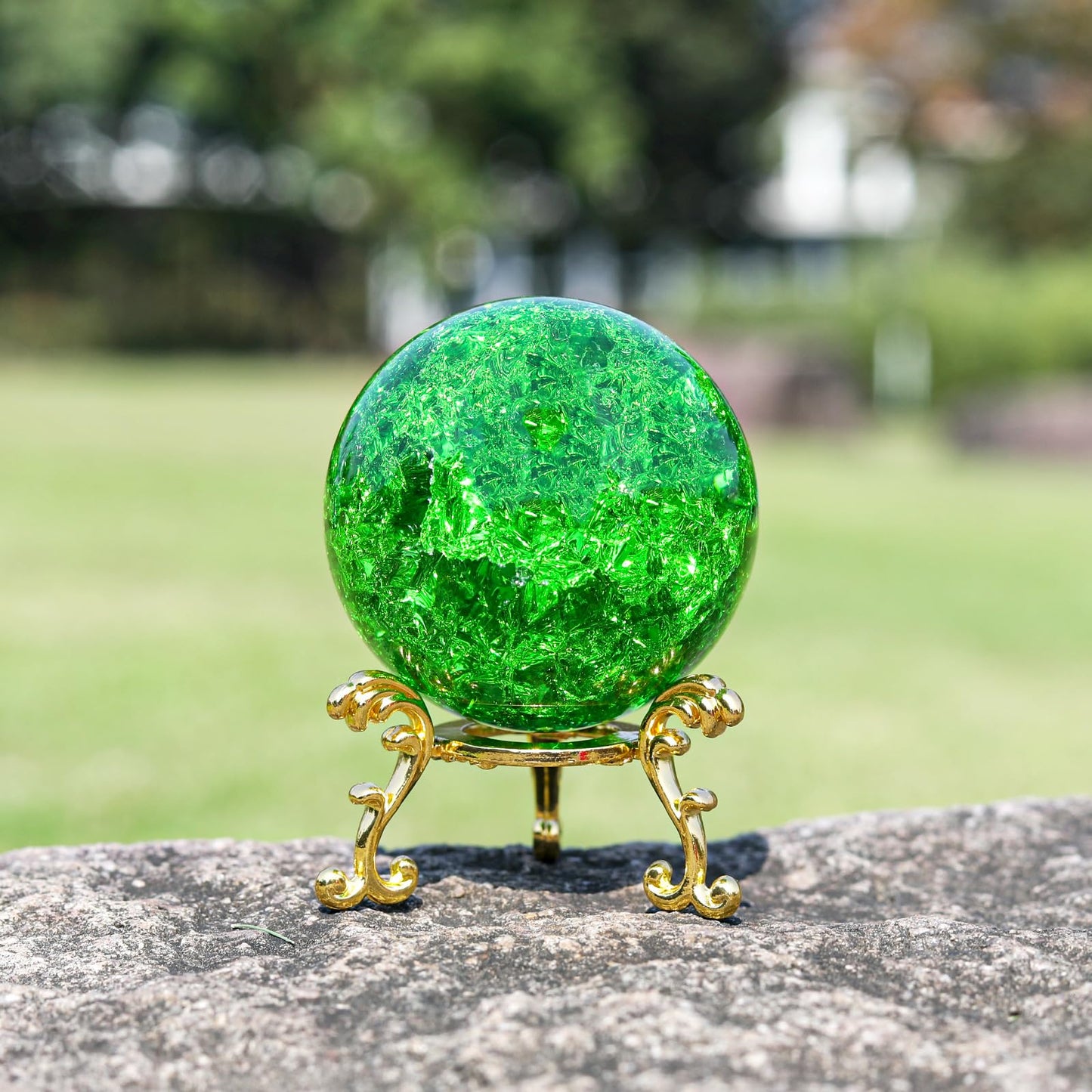 LONGWIN 60mm Ice Cracked Crystal Ball Decorative Glass Ball Home Decor Ornaments (Green)