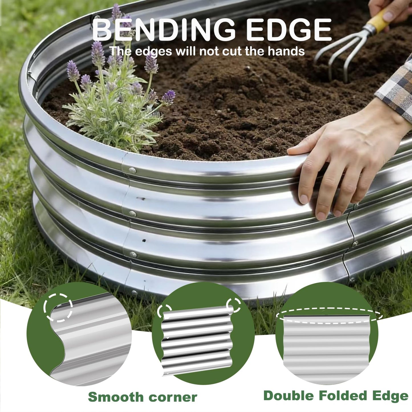 Kinddeer 4x2x1ft-2pcs-Oval Raised Garden Bed Kit, Galvanized Planter Garden Boxes Outdoor, Metal Raised Garden Beds for Vegetables,Fruits, Flower,Silver