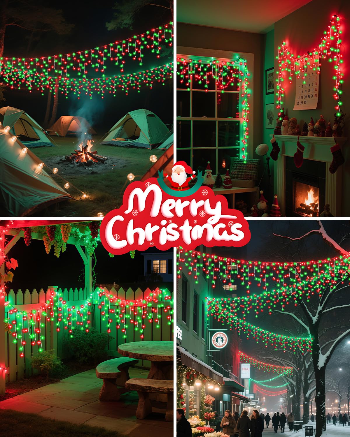 Vynoblip Christmas Ice Lights Outdoor, Red Green 99FT 1206 LED 8 Modes Plug in Xmas Tree Decorations Twinkle Fairy Light String with Remote Timer Memory for Roofline Yard Party Wedding Camping Decor
