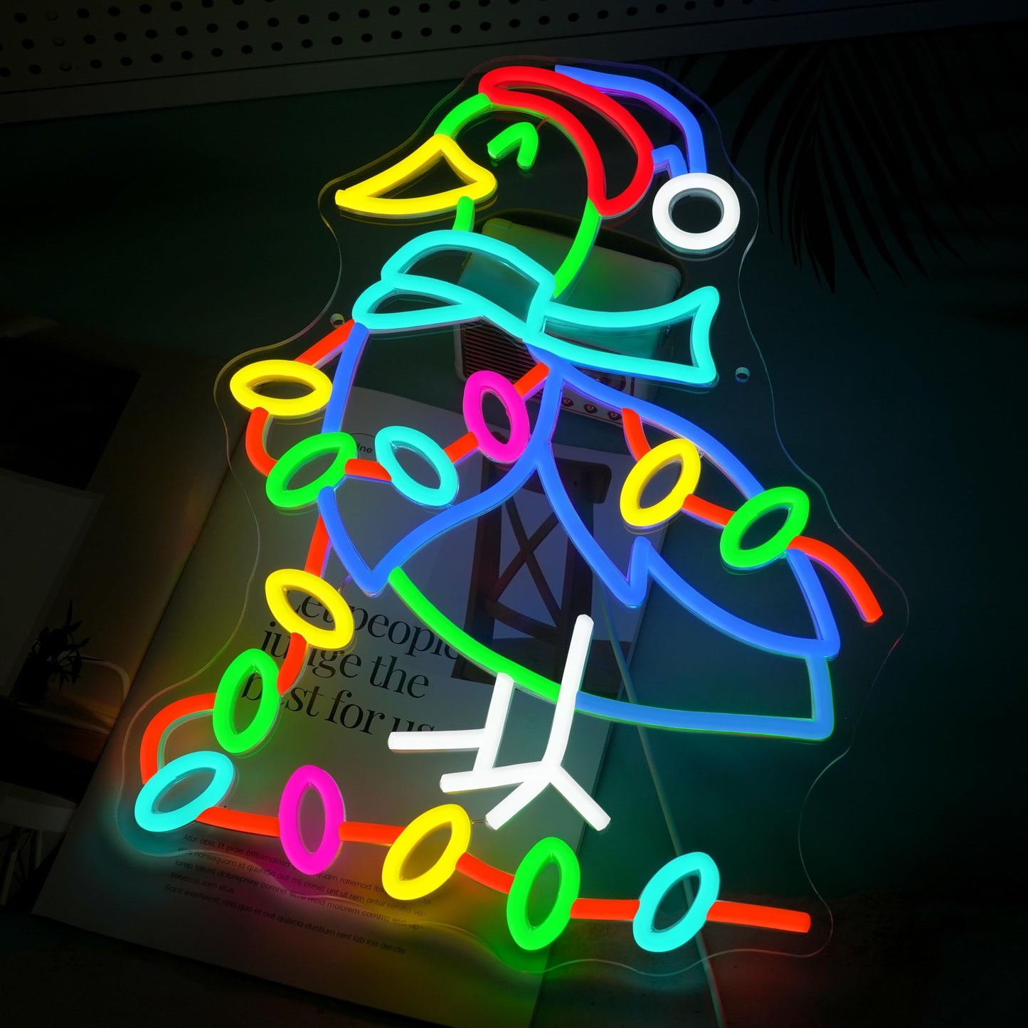 LISIGNVE Christmas Duck Neon Sign Dimmable USB Powered Funny Novelty Duck Wearing Santa Hat Led Neon Light for Christmas Holiday Home Coffee Bar Wall Decor (16.5 * 12.6 In)