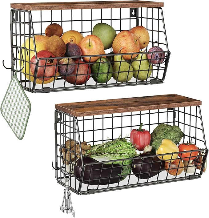 2-Tier Fruit Basket for Kitchen, Stackable wire basket