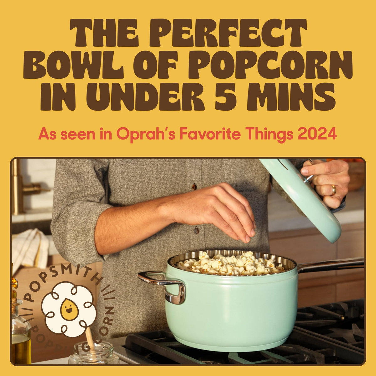 Popsmith Popcorn Popper in Butter - 6 Quart Stovetop Popcorn Machine - Stainless Steel Popcorn Maker Compatible with All Stovetops