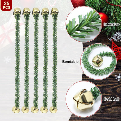 Motionchic 25 Pcs 20 Inches Christmas Garland Ties with Bells Decorative Twist Ties Garland Hanger for Banister Stairs Railing Garden Reusable Flexible Twist for Xmas Holiday Decorations (Gold)