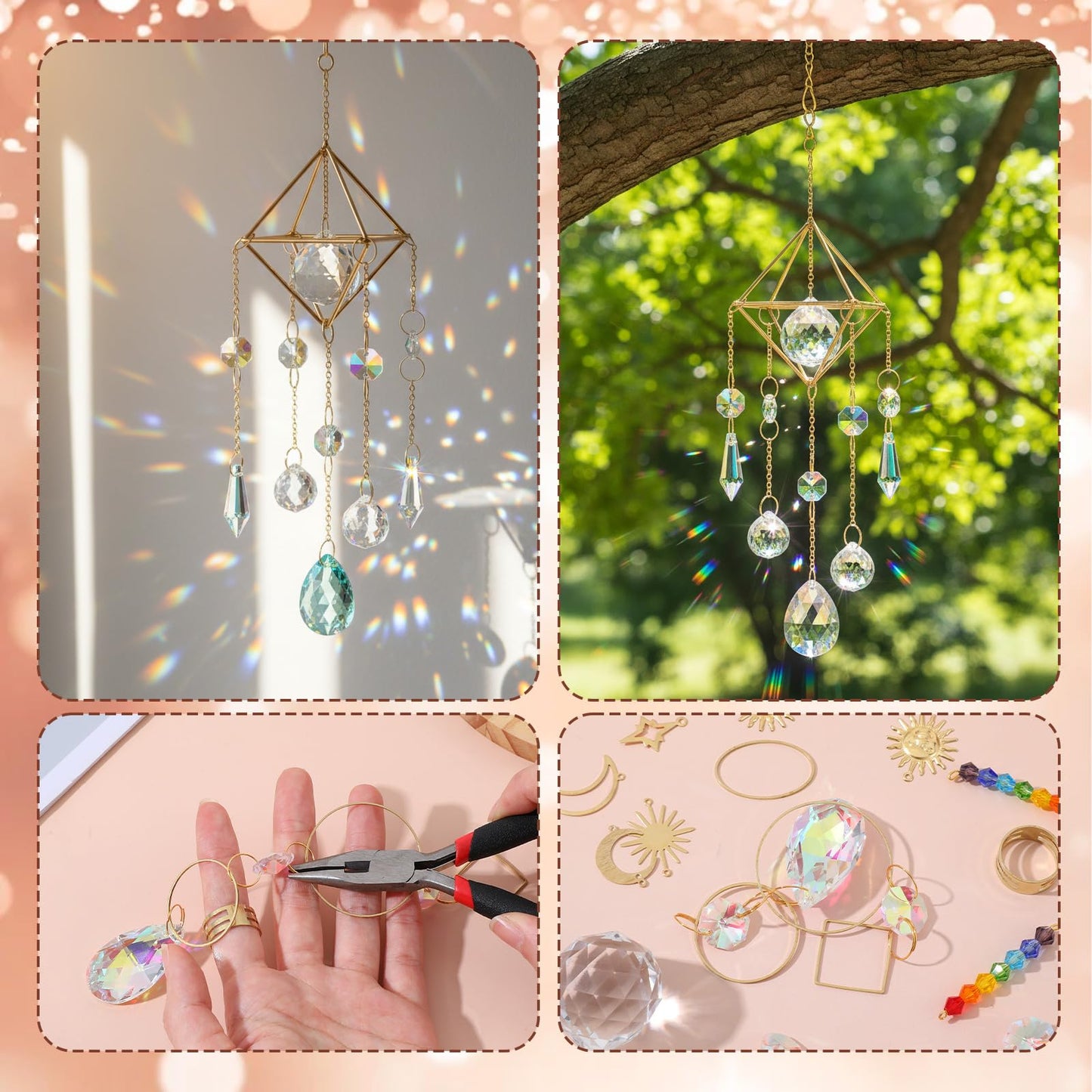 DIY Suncatcher Kits 400 Pcs Sun Catchers Making Kit Art and Crafts for Adults Prism Hanging Decorative Suncatcher with Crystals Rainbow Ball Maker for Window Garden Home Wedding Christmas Decor