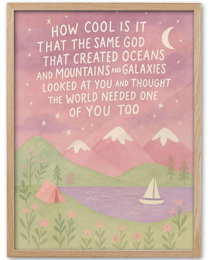 KensTro Natural OAK Wood Same God Creation Framed Wall Art,12x16in Inspirational Christian Bible Canvas Art,Mountain Nursery Decor,Pink Set of 1 for Christian Girl Bedroom Dorm for Girly Adoption Gift
