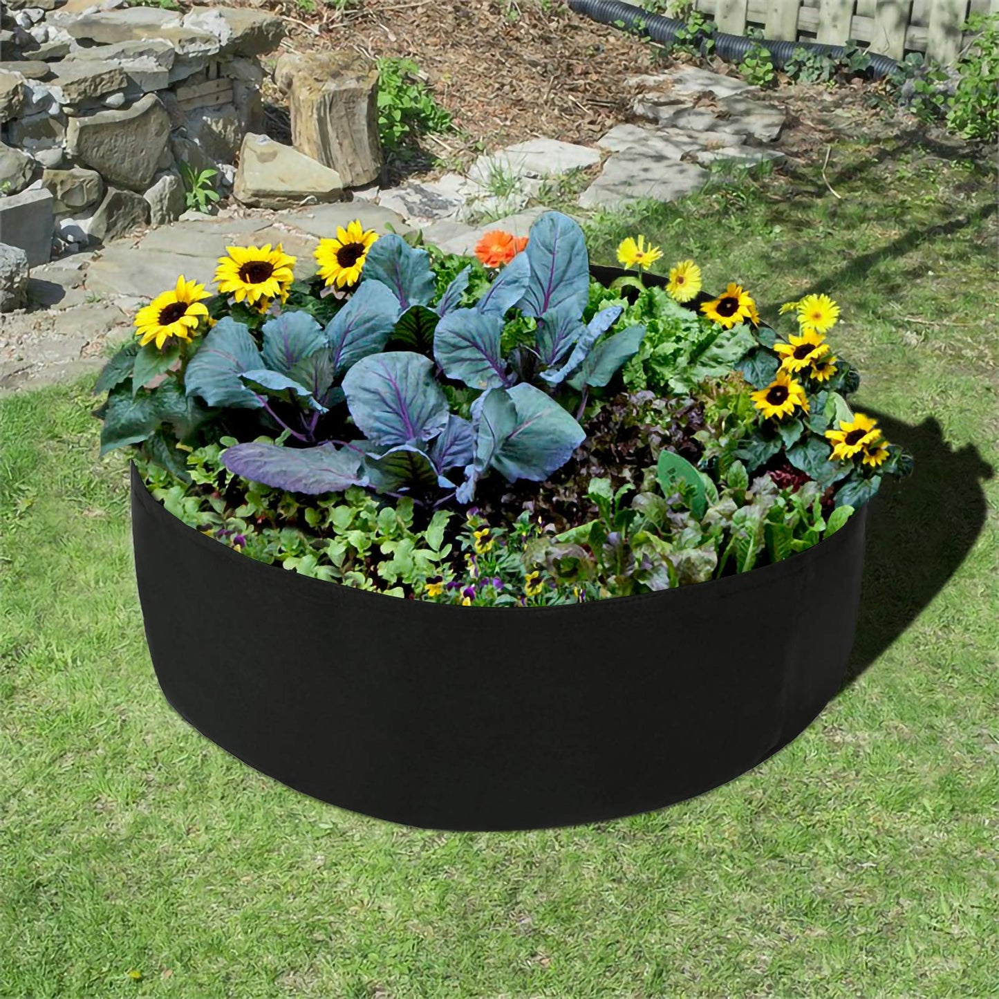 Firlar Fabric Raised Garden Bed, 15 Gallon Round Raised Bed Planter Grow Bag Garden Bed Bag for Plants, Herb, Flowers and Vegetables, Black (Dia 24 x H 8)