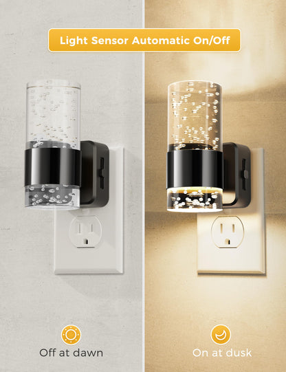 L LOHAS LED Night Light,Dimmable Night Lights Plug into Wall, 2 Pack Acrylic Nightlights with 0-100 LM Adjustable Brightness, 3000K Plug in Night Light with Dusk to Dawn Sensor, for Bathroom Hallway