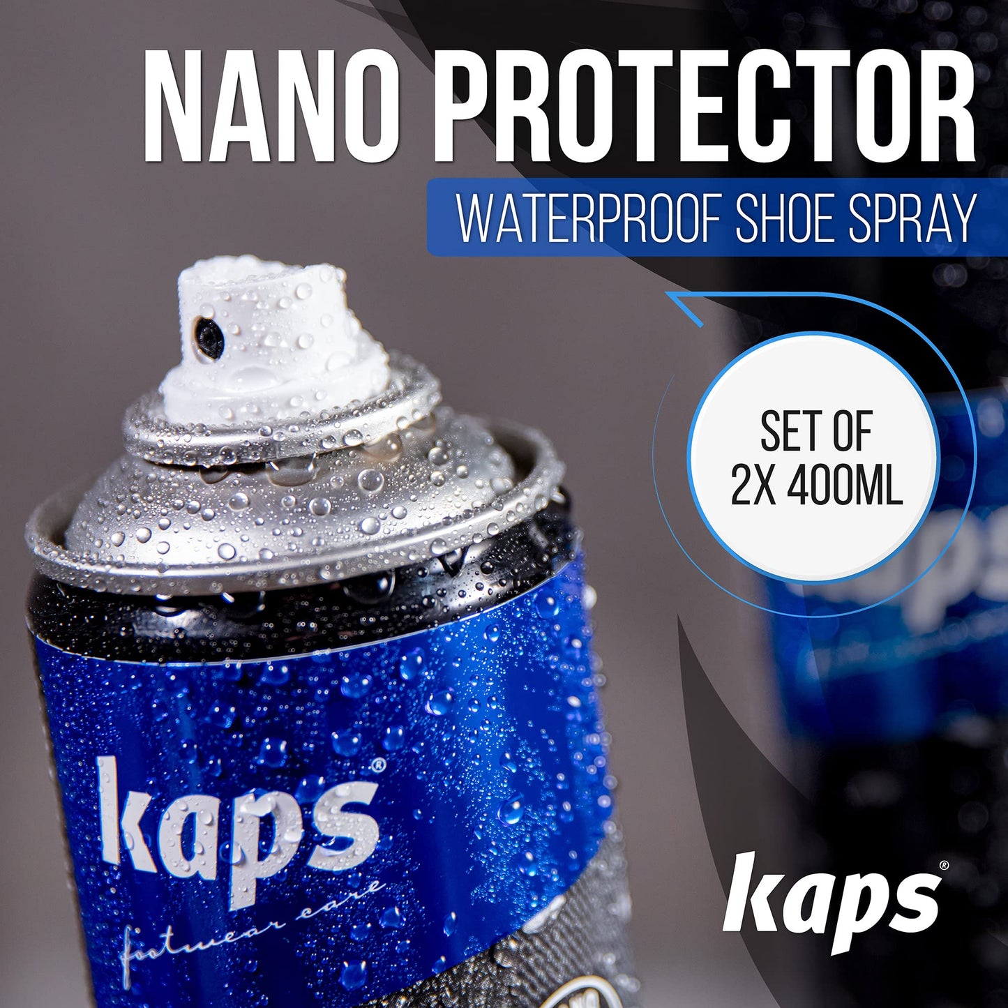 Kaps Nano Protector, Set of 2x 400ml, Waterproof Shoe Protector Spray for Leather, Nubuck, Suede, Textiles and TEX Materials, Moisture and Dirt Repellent