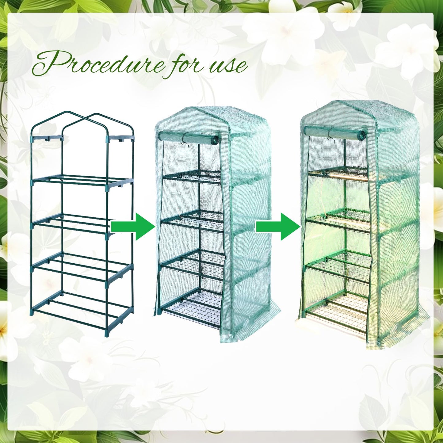 Baquler 4 Tier Mini Greenhouse Indoor Outdoor with 2 Grow Lights , 62'' H x 27'' L x 19'' W PE Cover Portable Winter Vented Greenhouse with Roll up Zipper Door Gardening Stand for Plant Seed Starting