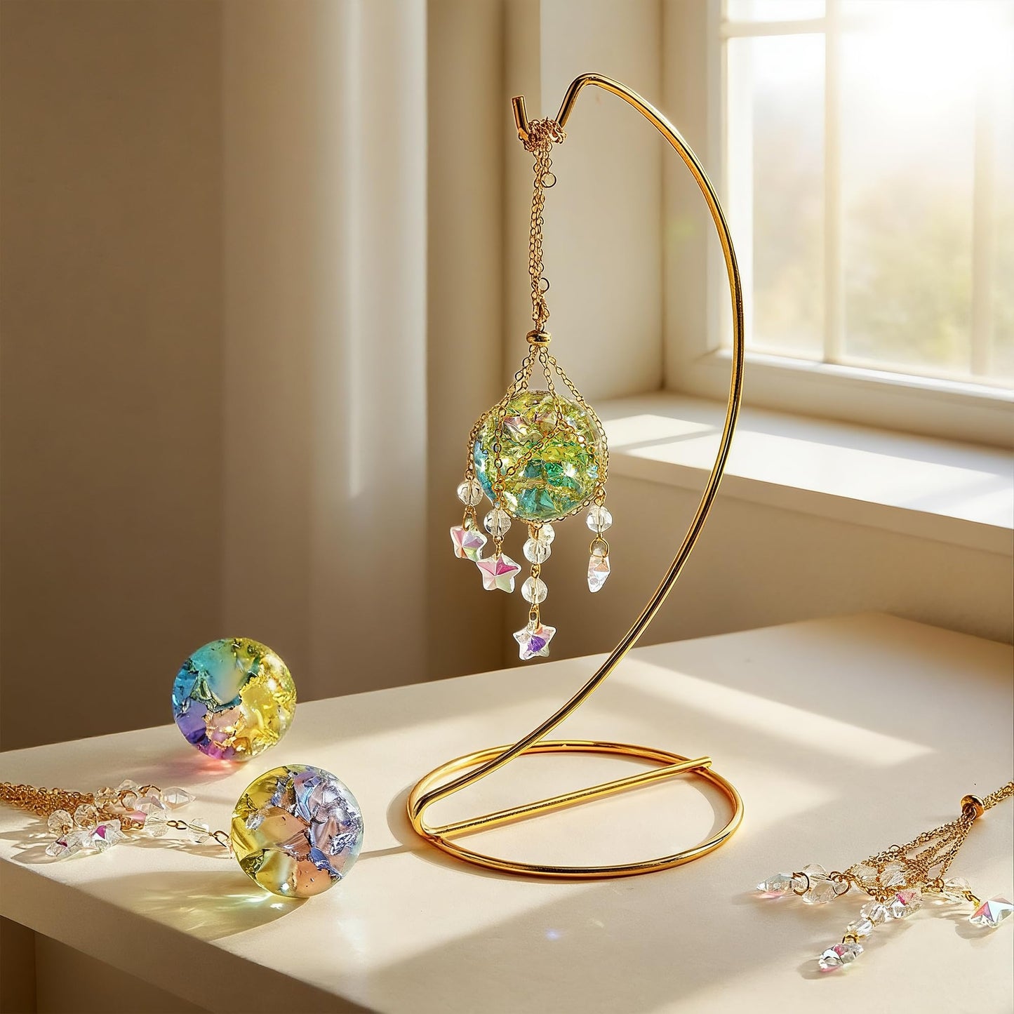 H&D HYALINE & DORA 3 Pcs Crystal Suncatchers with 40mm Ice Cracked Ball Window Hanging Decor for Healing Yoga Meditation
