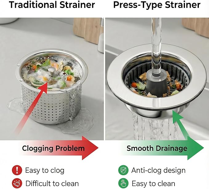Kitchen Sink Stopper, 3 in 1 Pop Up Kitchen Sink Drain Strainer,