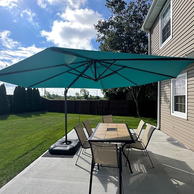 PURPLE LEAF 11 Feet Patio Cantilever Umbrella with Base Outdoor Umbrella Round Aluminum Offset with 360-degree Rotation for Garden Deck Pool Patio, Turquoise Blue