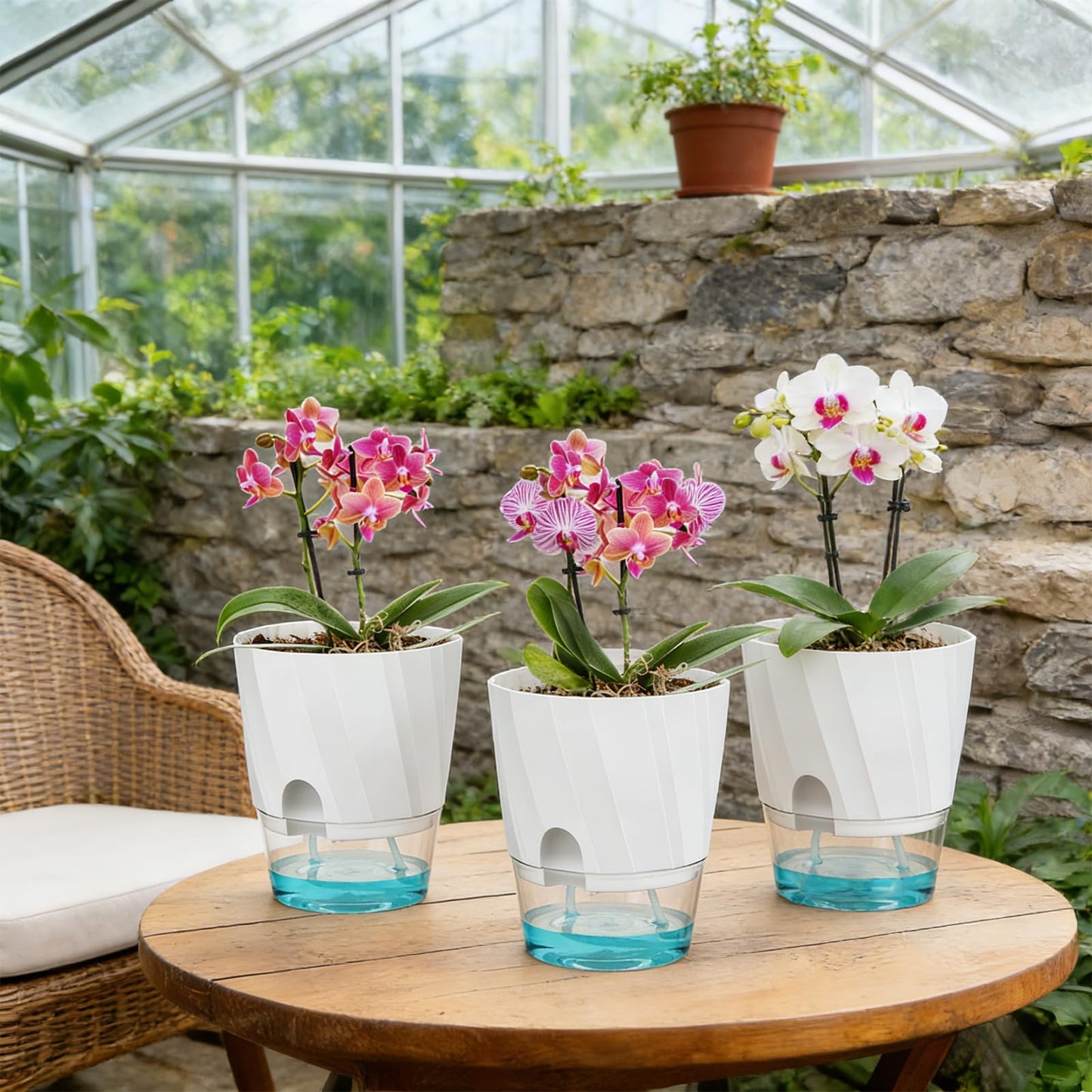 KIMCHOMERSE Self Watering Plant Pots, 6 Inch Plant Pots White, 3 Pack Flowers Pot Indoor Planter Pots with Tray for Spider Plant, Orchid, African Violet