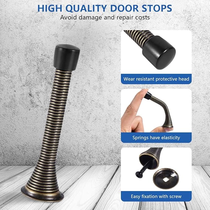 KISEER 12 Pack Spring Door Stops 3 1/4 Inch Flexible Heavy Duty Spring Door Stopper with RustProof Screw Rubber Bumper Tips (Oil Rubbed Bronze)