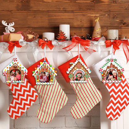 COCHIE Christmas Picture Frame Ornament for Christmas Tree Stocking Decorations, 10PCS Bulk Wood Photo Hanging Ornaments Holiday Xmas Gift (Sweet Gingerbread House)