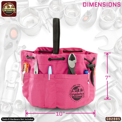 Graintex 18 Pockets Grab Bag Rip-stop Canvas Drawstring Closure, Small Part Organizer Pouch, Small Tools, Screws, Parts, Parachute Tool Bag for Efficient Storage - Pink
