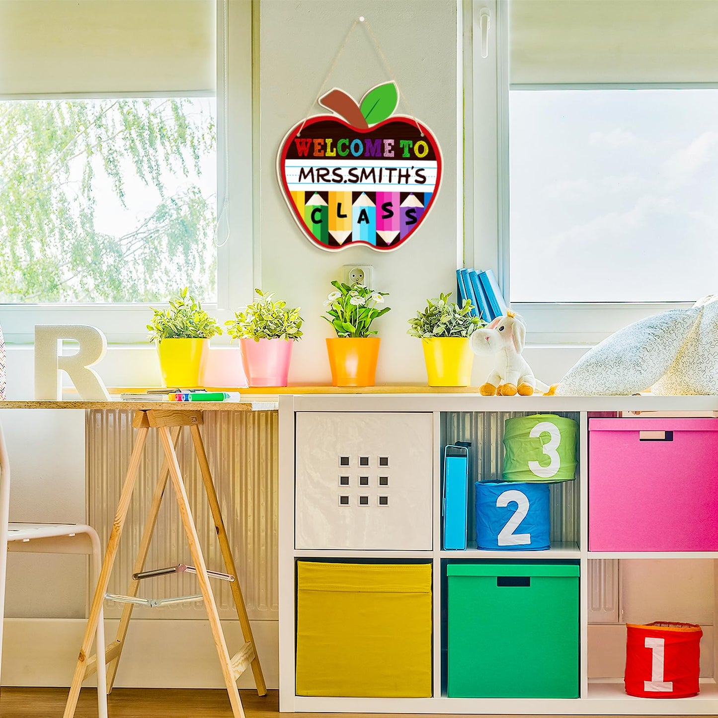 Large Welcome Sign for Classroom Decoration Crafts Hanging to Paint DIY Blank Unfinished Back to School Door Wreath for Front Door Wall Signs Welcome to Our Class Signs for Teacher Supplies