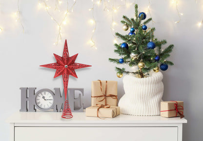 Christmas Traditions 11 inch Champagne Glittered Large Christmas Bethlehem Star Tree Topper Star for Large Tree 6 feet-8 feet Tall/Home Decor Ornaments (X'Mas Red)