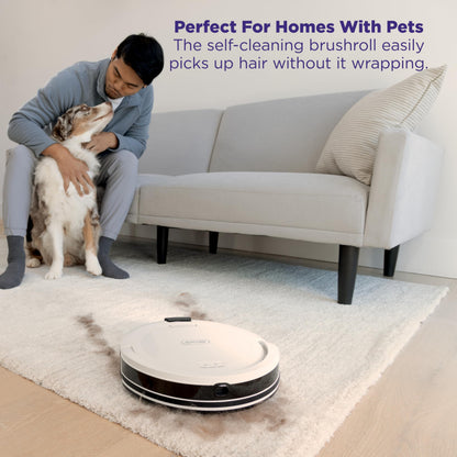 Shark Navigator Robot Vacuum with Bagless 30-Day Capacity Self-Empty Base, Powerful Suction, SmartPath Navigation, Self-Cleaning Brushroll, for Carpets & Hard Floors, White, AV2110S