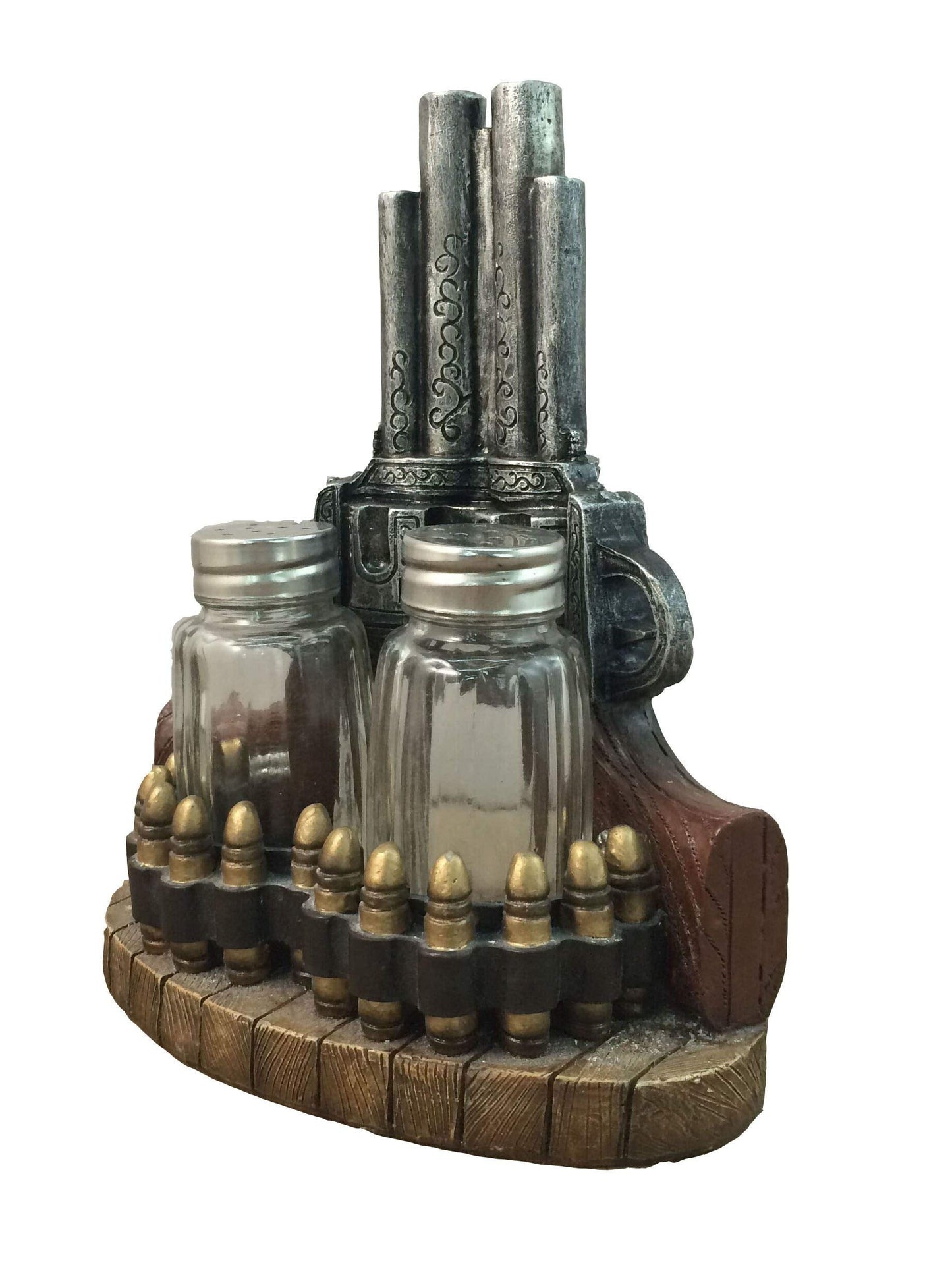 DWK 7" Gunslinger Spice Pistol Gun Western Six Shooter Salt and Pepper Shaker Seasoning Holder Set for Kitchen and Dining