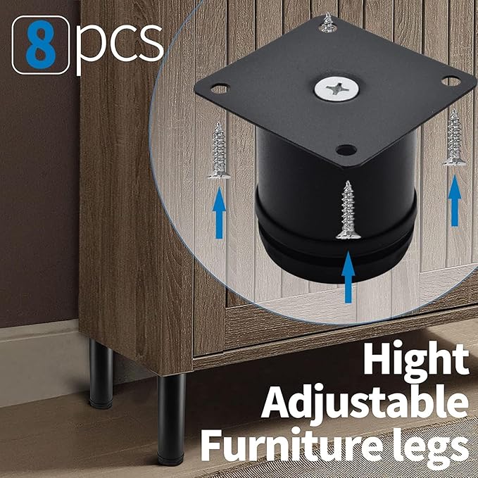 2.5 Inch Metal Furniture Legs Stainless Steel Adjustable Legs Black Metal Legs