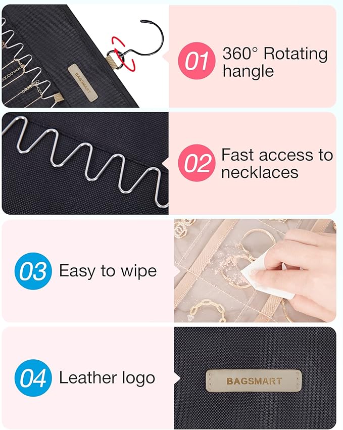 BAGSMART Hanging Jewelry Organizer Storage Roll