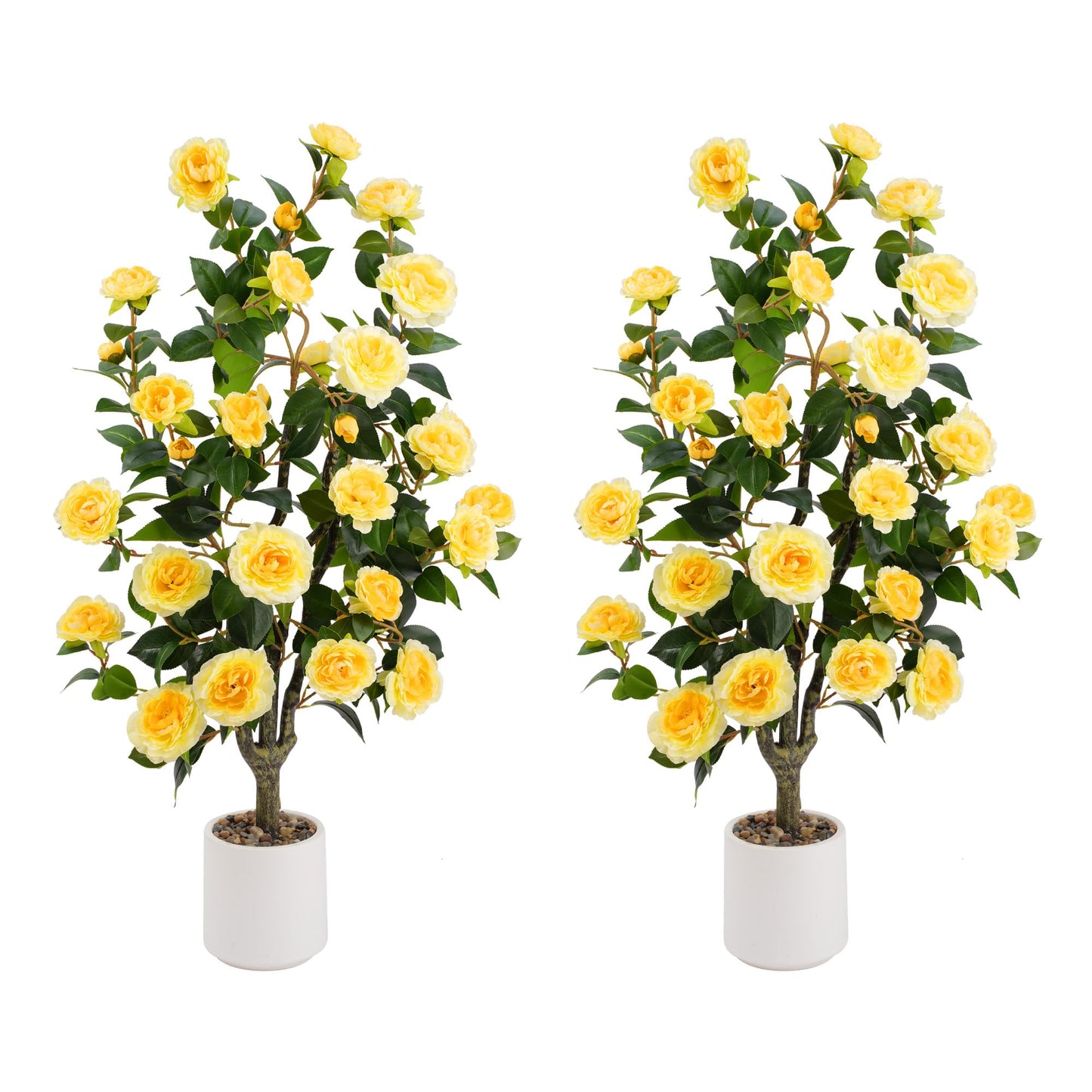 3.6FT Artificial Camellia Fake Tree Faux Plants for Home Office Living Room Porch Patio Decor Indoor Outdoor (2, Yellow-3.6Ft)