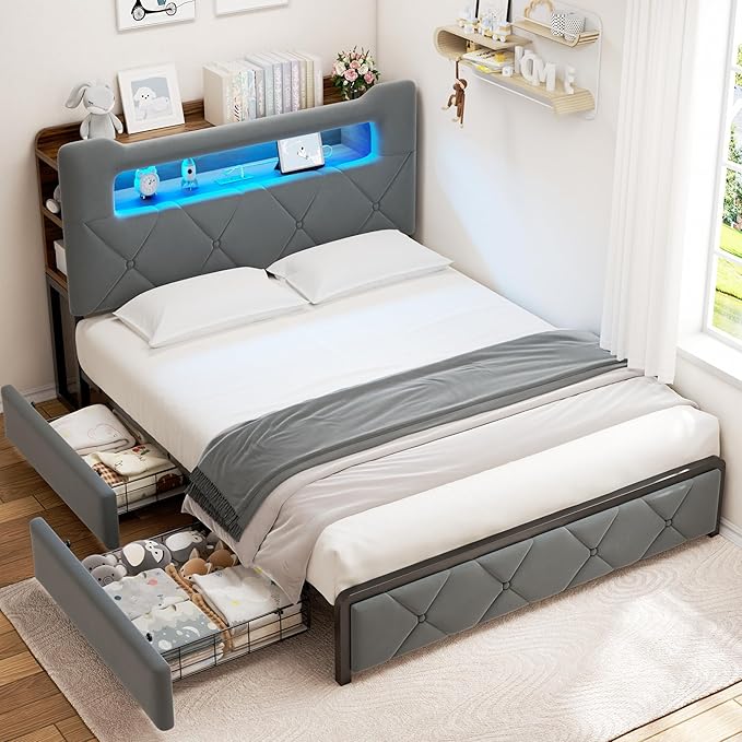 Jocoevol Full Upholstered LED Bed Frame