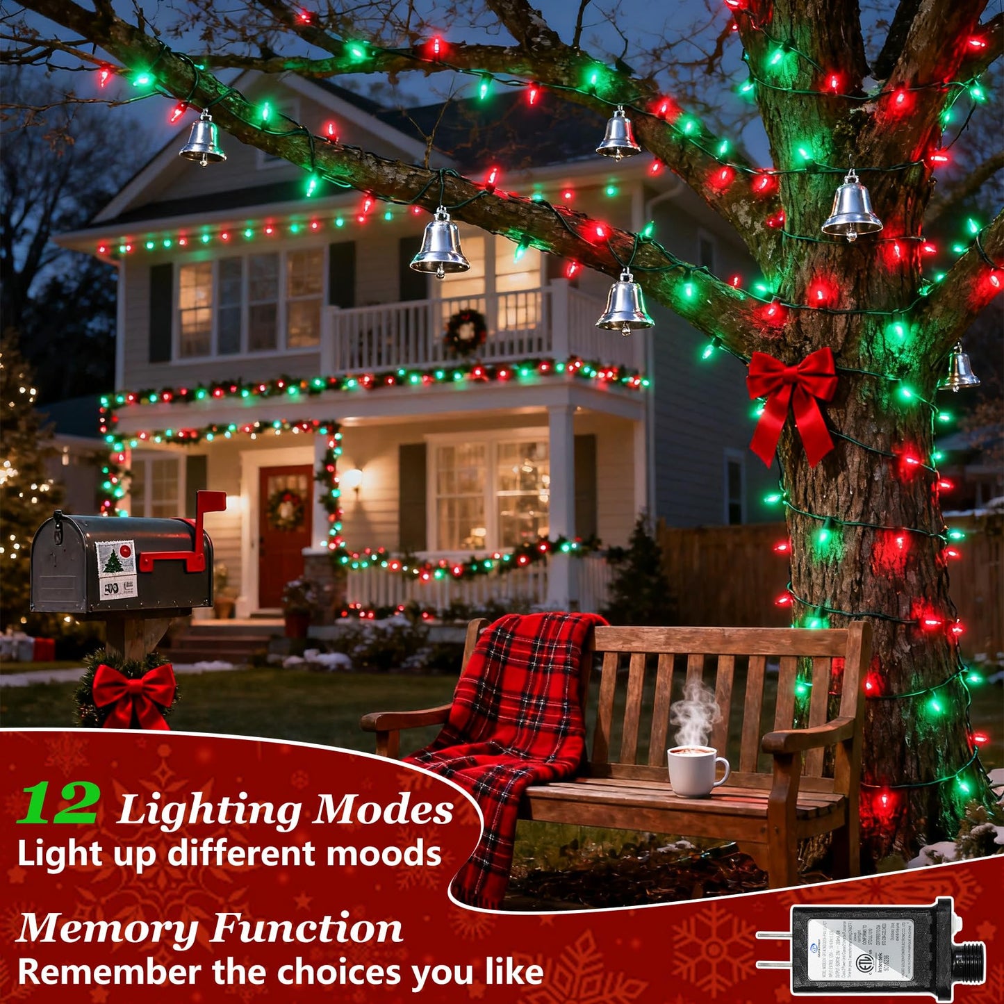 300 LED Red & Green String Lights, 75FT Green Wire Fairy Lights with 12 Modes Dimmable Timer, Spring Decorations for Home, Tree Lights Indoor for Spring Summer Birthday Party Christmas Decorations