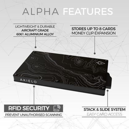 AKIELO RFID Card Holder Wallet with Gift Box – Slim Minimalist Metal Wallet for Men – Contactless Credit Card Protector & Blocker – RFID Blocking Pop Up Card Wallet (Alpha - Topo Edition)