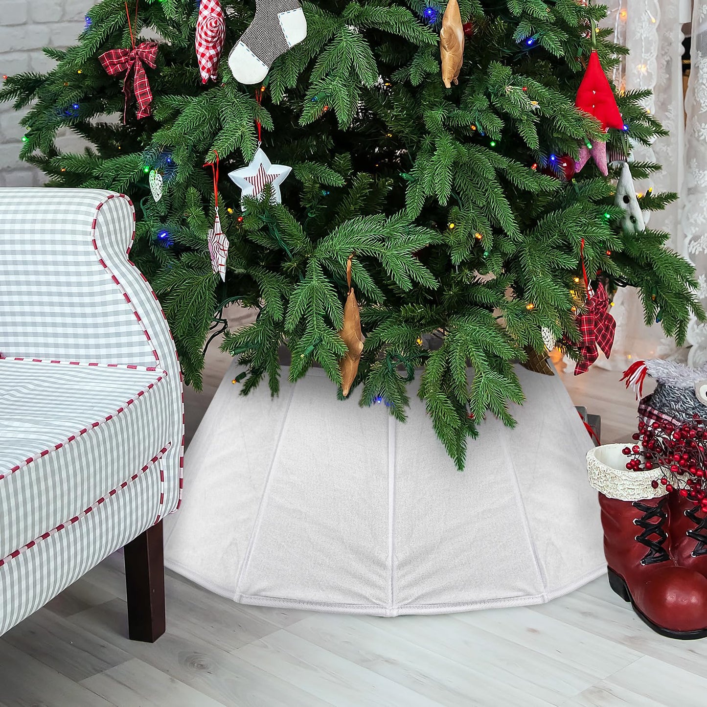 Velvet Folable Christmas Tree Collar - White Velvet Tree Skirt for Artificial Trees