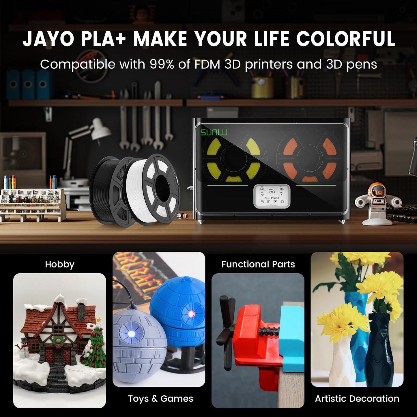 JAYO PLA+ Filament 1.75mm, PLA Plus 3D Printer, Neatly Wound Filament, Dimensional Accuracy +/- 0.02 mm, 1.1 KG Spool(2.42 LBS), Wood Farbe