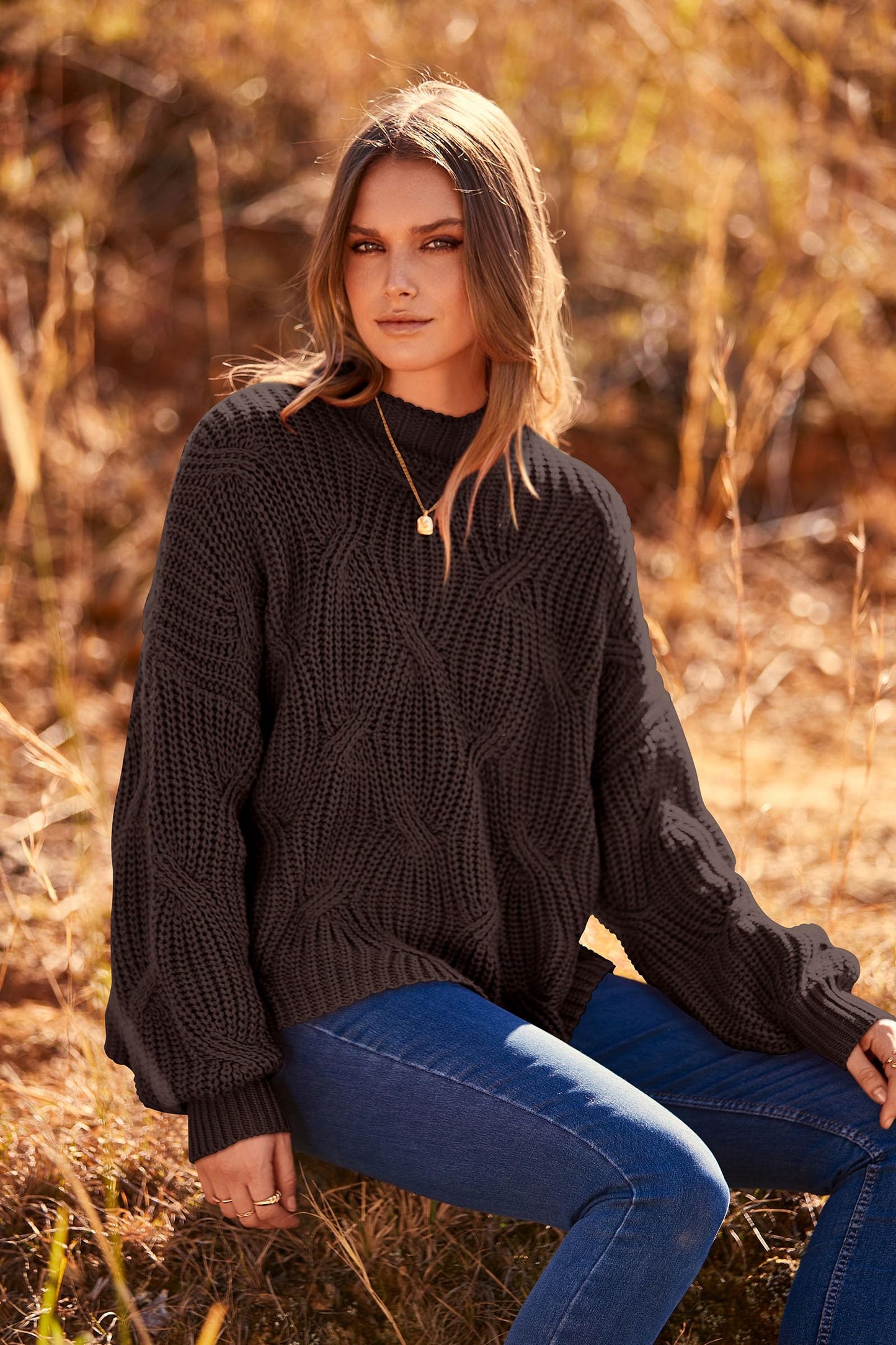 PRETTYGARDEN Women's Fall Oversized Pullover Sweaters Casual Crewneck Long Sleeve Chunky Cable Knit Tops Winter Clothing