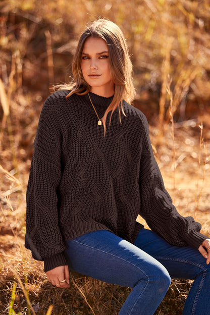 PRETTYGARDEN Women's Fall Oversized Pullover Sweaters Casual Crewneck Long Sleeve Chunky Cable Knit Tops Winter Clothing