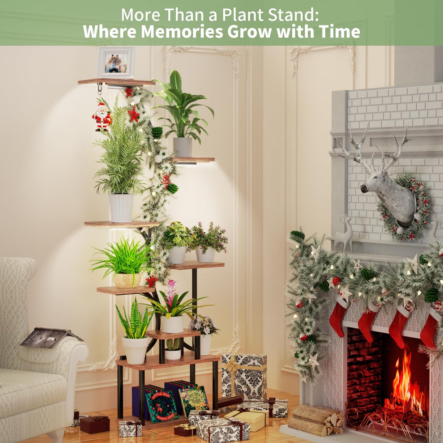 Plant Stand Indoor with Grow Lights,62" Tall 8-Tier Metal Corner Shelf,Multiple Plant Rack for Living Room,Full Spectrum LED Light for Optimal Growth-Space Saving Design,Sturdy & Easy Assembly