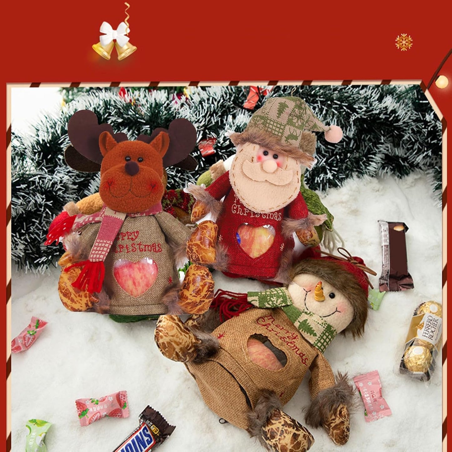 RUIQLXHANG 3 Pcs Christmas Gift Bags Zipper Design, 2026 New 3D Doll Decoration Gift Bag, Santa Snowman Doll Storage Gift Bag for Christmas Party and Festival