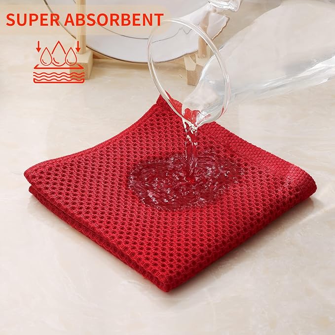 Kitinjoy 100% Cotton Kitchen Dish Cloths, 6 Pack Waffle Weave Ultra Soft