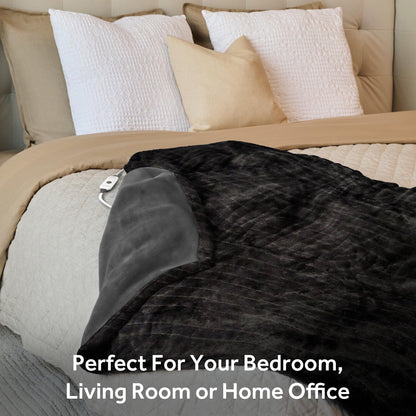 Sunbeam Electric Throw Royal Faux Fur Heated Blanket, 4 Heat Settings, 4-Hour Auto Shut-Off, Fast Heating, Rich and Ultra Silky, White/Grey Color, 50" x 60"