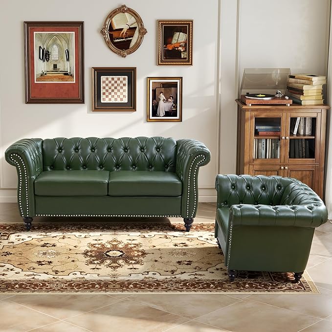 LEVNARY Chesterfield Loveseat, 2 Seater Tufted Couch