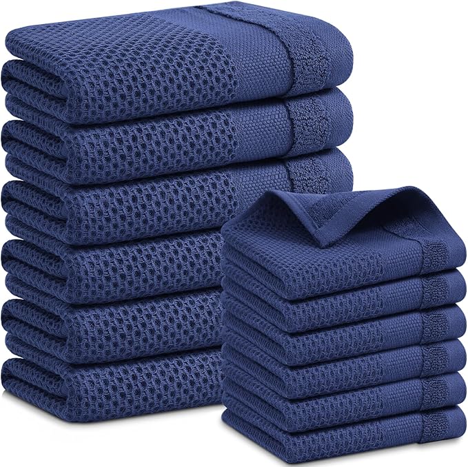 Homaxy Kitchen Towels and Dishcloths Set, 12 x 12 and 13 x 28 Inches, Super