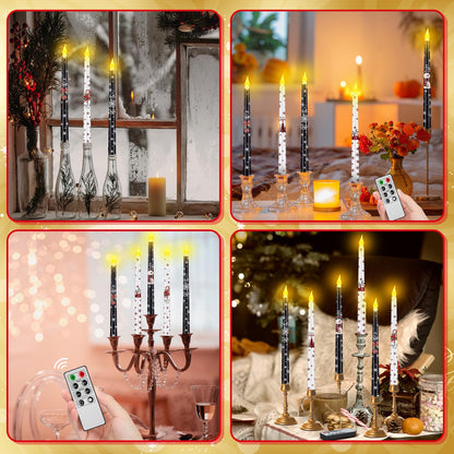 Aurelema 6 Pcs Winter Flameless Candle Set Snowflake LED Flameless Taper Candles with Remote Timer Black and White Celebration Candles with Battery Operated for Christmas Winter Gifts Home Decor