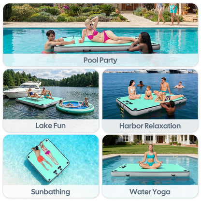 VVELIKE Inflatable Floating Dock, 5x6.6ft Floating Platform for Pool & Lake, Inflatable Dock for Yacht, Island Deck Raft with Non-Slip Surface, Boat Floating Mat for Outdoor