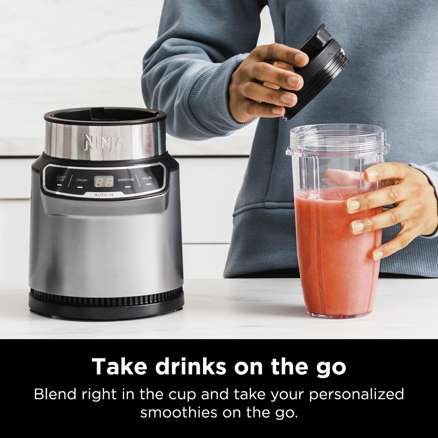 Ninja Fit Compact Personal Blender, Portable Blender for-Smoothies, Shakes, Food Prep, and Frozen Blending, 700-Watt Base, (2) 16-oz. Cups and Spout Lids, Black QB3001SS