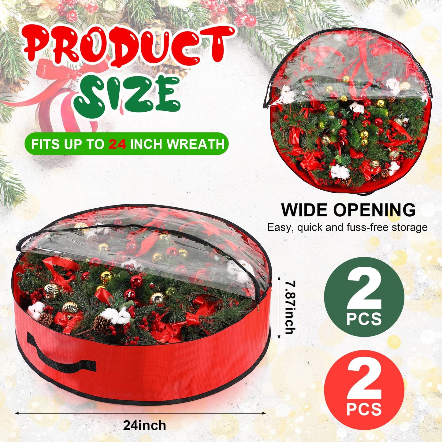 Aliceset 4 Pack Wreath Storage Containers, Ornament Garland Wreath Storage Bags with Handle Zipper Decorative Storages Box for Christmas in July Wreaths(24 x 24 x 7.8 Inch,Red, Green)