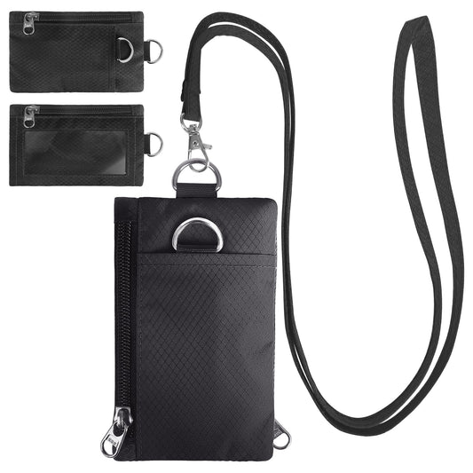 TATAANTY RFID Blocking Wallet, Minimalist Wallet for Men, Small Wallet for Women with Lanyard Keychain, ID Holder Zipper for Cards, Coins, Travel, Water-resistant, Black